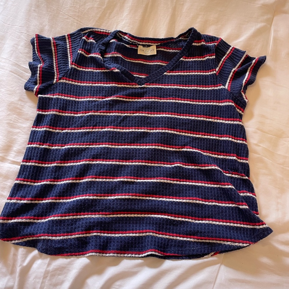 red white and blue striped tshirt size x  no xl